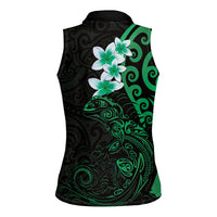 New Zealand Tuatara Plumeria Women Sleeveless Polo Shirt Maori Green Koru Tribal Tattoo LT01 - Polynesian Pride