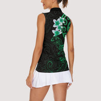 New Zealand Tuatara Plumeria Women Sleeveless Polo Shirt Maori Green Koru Tribal Tattoo LT01 - Polynesian Pride