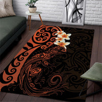 New Zealand Tuatara Plumeria Area Rug Maori Orange Koru Tribal Tattoo LT01 Orange - Polynesian Pride