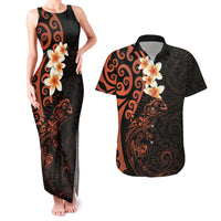 New Zealand Tuatara Plumeria Couples Matching Tank Maxi Dress and Hawaiian Shirt Maori Orange Koru Tribal Tattoo LT01 Orange - Polynesian Pride