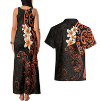 New Zealand Tuatara Plumeria Couples Matching Tank Maxi Dress and Hawaiian Shirt Maori Orange Koru Tribal Tattoo LT01 - Polynesian Pride