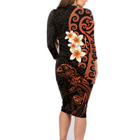 New Zealand Tuatara Plumeria Family Matching Long Sleeve Bodycon Dress and Hawaiian Shirt Maori Orange Koru Tribal Tattoo LT01 - Polynesian Pride