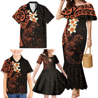 New Zealand Tuatara Plumeria Family Matching Mermaid Dress and Hawaiian Shirt Maori Orange Koru Tribal Tattoo LT01 - Polynesian Pride