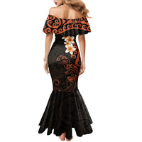 New Zealand Tuatara Plumeria Family Matching Mermaid Dress and Hawaiian Shirt Maori Orange Koru Tribal Tattoo LT01 - Polynesian Pride