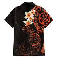 New Zealand Tuatara Plumeria Family Matching Off The Shoulder Long Sleeve Dress and Hawaiian Shirt Maori Orange Koru Tribal Tattoo LT01 - Polynesian Pride