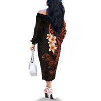 New Zealand Tuatara Plumeria Family Matching Off The Shoulder Long Sleeve Dress and Hawaiian Shirt Maori Orange Koru Tribal Tattoo LT01 - Polynesian Pride