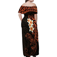 New Zealand Tuatara Plumeria Family Matching Off Shoulder Maxi Dress and Hawaiian Shirt Maori Orange Koru Tribal Tattoo LT01 - Polynesian Pride