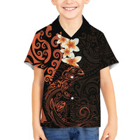 New Zealand Tuatara Plumeria Kid Hawaiian Shirt Maori Orange Koru Tribal Tattoo LT01 Kid Orange - Polynesian Pride
