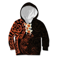 New Zealand Tuatara Plumeria Kid Hoodie Maori Orange Koru Tribal Tattoo LT01 Hoodie Orange - Polynesian Pride