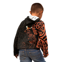 New Zealand Tuatara Plumeria Kid Hoodie Maori Orange Koru Tribal Tattoo LT01 - Polynesian Pride