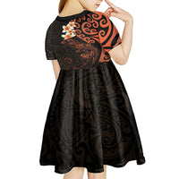 New Zealand Tuatara Plumeria Kid Short Sleeve Dress Maori Orange Koru Tribal Tattoo LT01 - Polynesian Pride