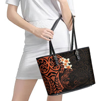 New Zealand Tuatara Plumeria Leather Tote Bag Maori Orange Koru Tribal Tattoo LT01 - Polynesian Pride