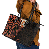 New Zealand Tuatara Plumeria Leather Tote Bag Maori Orange Koru Tribal Tattoo LT01 - Polynesian Pride