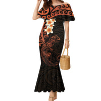 New Zealand Tuatara Plumeria Mermaid Dress Maori Orange Koru Tribal Tattoo LT01 Women Orange - Polynesian Pride