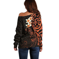 New Zealand Tuatara Plumeria Off Shoulder Sweater Maori Orange Koru Tribal Tattoo LT01 - Polynesian Pride