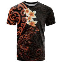 New Zealand Tuatara Plumeria T Shirt Maori Orange Koru Tribal Tattoo LT01 Orange - Polynesian Pride