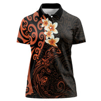 New Zealand Tuatara Plumeria Women Polo Shirt Maori Orange Koru Tribal Tattoo LT01 Female Orange - Polynesian Pride