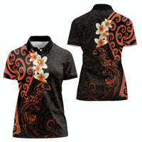New Zealand Tuatara Plumeria Women Polo Shirt Maori Orange Koru Tribal Tattoo LT01 - Polynesian Pride