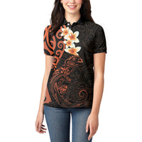 New Zealand Tuatara Plumeria Women Polo Shirt Maori Orange Koru Tribal Tattoo LT01 - Polynesian Pride