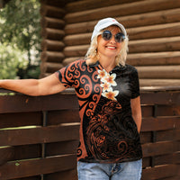 New Zealand Tuatara Plumeria Women Polo Shirt Maori Orange Koru Tribal Tattoo LT01 - Polynesian Pride