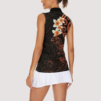 New Zealand Tuatara Plumeria Women Sleeveless Polo Shirt Maori Orange Koru Tribal Tattoo LT01 - Polynesian Pride