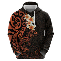 New Zealand Tuatara Plumeria Zip Hoodie Maori Orange Koru Tribal Tattoo LT01 - Polynesian Pride