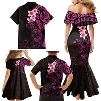 New Zealand Tuatara Plumeria Family Matching Mermaid Dress and Hawaiian Shirt Maori Pink Koru Tribal Tattoo LT01 - Polynesian Pride