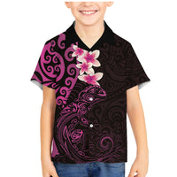 New Zealand Tuatara Plumeria Family Matching Mermaid Dress and Hawaiian Shirt Maori Pink Koru Tribal Tattoo LT01 Son's Shirt Pink - Polynesian Pride