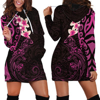 New Zealand Tuatara Plumeria Hoodie Dress Maori Pink Koru Tribal Tattoo LT01 - Polynesian Pride