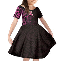 New Zealand Tuatara Plumeria Kid Short Sleeve Dress Maori Pink Koru Tribal Tattoo LT01 KID Pink - Polynesian Pride