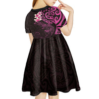 New Zealand Tuatara Plumeria Kid Short Sleeve Dress Maori Pink Koru Tribal Tattoo LT01 - Polynesian Pride