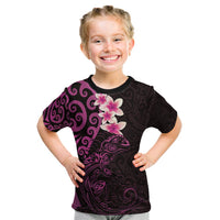 New Zealand Tuatara Plumeria Kid T Shirt Maori Pink Koru Tribal Tattoo LT01 Pink - Polynesian Pride