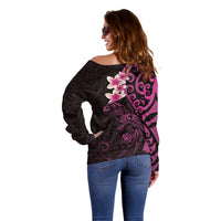 New Zealand Tuatara Plumeria Off Shoulder Sweater Maori Pink Koru Tribal Tattoo LT01 - Polynesian Pride