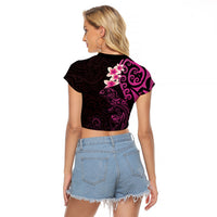 New Zealand Tuatara Plumeria Raglan Cropped T Shirt Maori Pink Koru Tribal Tattoo LT01 - Polynesian Pride