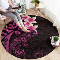 New Zealand Tuatara Plumeria Round Carpet Maori Pink Koru Tribal Tattoo LT01 - Polynesian Pride