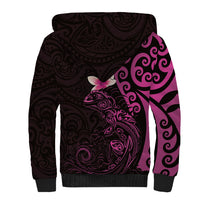 New Zealand Tuatara Plumeria Sherpa Hoodie Maori Pink Koru Tribal Tattoo LT01 - Polynesian Pride