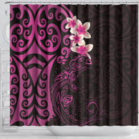 New Zealand Tuatara Plumeria Shower Curtain Maori Pink Koru Tribal Tattoo LT01 - Polynesian Pride