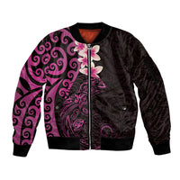 New Zealand Tuatara Plumeria Sleeve Zip Bomber Jacket Maori Pink Koru Tribal Tattoo LT01 Unisex Pink - Polynesian Pride