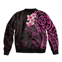 New Zealand Tuatara Plumeria Sleeve Zip Bomber Jacket Maori Pink Koru Tribal Tattoo LT01 - Polynesian Pride