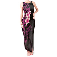 New Zealand Tuatara Plumeria Tank Maxi Dress Maori Pink Koru Tribal Tattoo LT01 Women Pink - Polynesian Pride