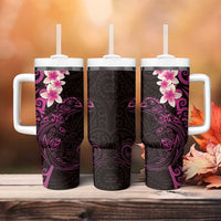 New Zealand Tuatara Plumeria Tumbler With Handle Maori Pink Koru Tribal Tattoo LT01 - Polynesian Pride