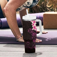 New Zealand Tuatara Plumeria Tumbler With Handle Maori Pink Koru Tribal Tattoo LT01 - Polynesian Pride