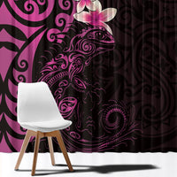 New Zealand Tuatara Plumeria Window Curtain Maori Pink Koru Tribal Tattoo LT01 - Polynesian Pride