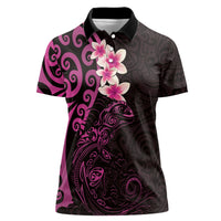 New Zealand Tuatara Plumeria Women Polo Shirt Maori Pink Koru Tribal Tattoo LT01 Female Pink - Polynesian Pride