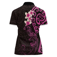 New Zealand Tuatara Plumeria Women Polo Shirt Maori Pink Koru Tribal Tattoo LT01 - Polynesian Pride