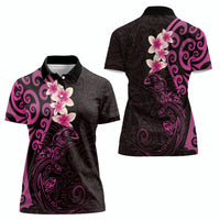 New Zealand Tuatara Plumeria Women Polo Shirt Maori Pink Koru Tribal Tattoo LT01 - Polynesian Pride