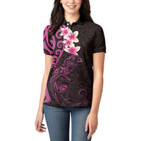 New Zealand Tuatara Plumeria Women Polo Shirt Maori Pink Koru Tribal Tattoo LT01 - Polynesian Pride
