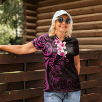 New Zealand Tuatara Plumeria Women Polo Shirt Maori Pink Koru Tribal Tattoo LT01 - Polynesian Pride