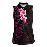 New Zealand Tuatara Plumeria Women Sleeveless Polo Shirt Maori Pink Koru Tribal Tattoo LT01 Female Pink - Polynesian Pride