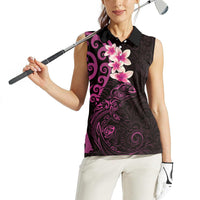 New Zealand Tuatara Plumeria Women Sleeveless Polo Shirt Maori Pink Koru Tribal Tattoo LT01 - Polynesian Pride